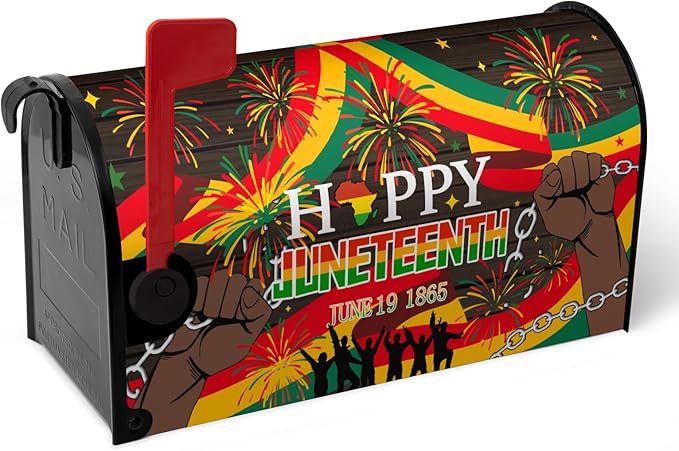 Happy Juneteenth Magnetic Mailbox Cover Large Size African Fist in Black Mailbox Wraps June 19 1865 Post Letter Box Cover for Farmhouse Outdoor Garden Yard Home Decor Oversized 25.5 X 21 Inch