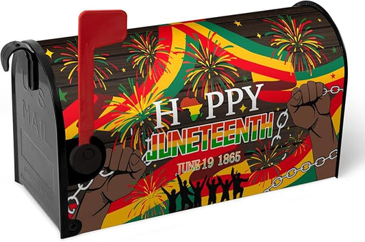 Happy Juneteenth Magnetic Mailbox Cover Large Size African Fist in Black Mailbox Wraps June 19 1865 Post Letter Box Cover for Farmhouse Outdoor Garden Yard Home Decor Oversized 25.5 X 21 Inch