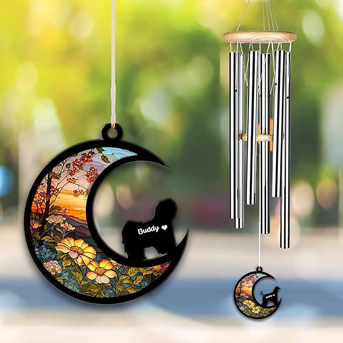 Lhasa Apso Sun Catcher Wind Chime, Custom Sunflower Suncatcher Dog Memorial Wind Chime, Dog Loss Gift, Dog Sympathy Gift, Pet Loss Suncatcher, Outdoor Garden Decor