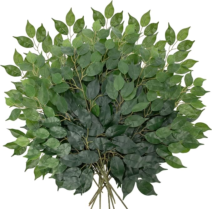 24PCS Ficus Leaves Artificial Branches 24" Faux Ficus Greenery Tree Branches Fake Ficus Leaves Sprays for Tree DIY Arch Wedding Wall Decor - Green