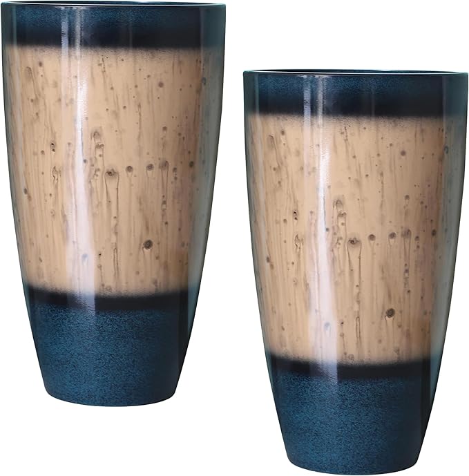 RUBBER BOND Plant Pots 2 Pack - Modern Indoor/Outdoor Planters for Home Decor - Weather-Resistant Large Flower Pots - Lightweight 22 Inches Tall Planters