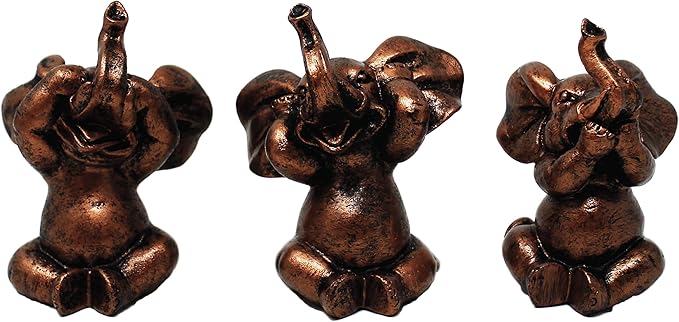 Nature's Mark 3 Baby Elephants See No Evil Hear No Evil Resin Statue Figurine Home Decorative Accent Decor