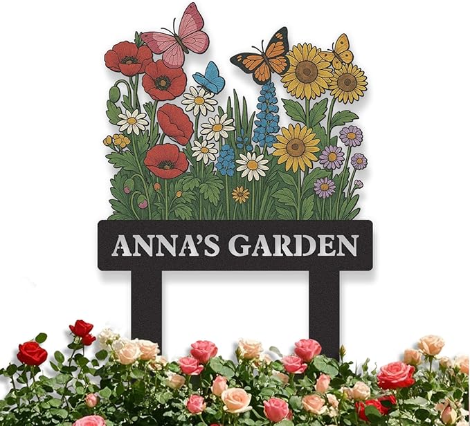 Personalized Garden Signs, Colorful Flowers Garden Decor for Outside, Decorative Yard Stakes, Metal Yard Art, Patio Decor, Custom Last Name Sign, Lawn Art, Housewarming Gifts Color09