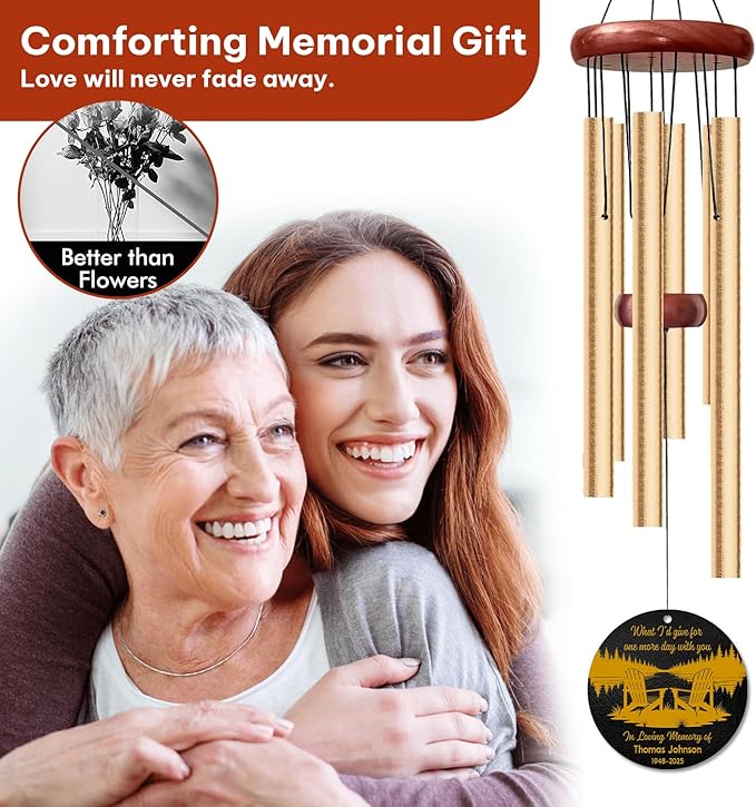 Personalized Memorial Wind Chime – “What I’d Give for One More Day with You” Custom Name & Years – Sympathy Gift for Family, Friends – Memorial Windchimes for Loss of Loved One – Remembrance Décor