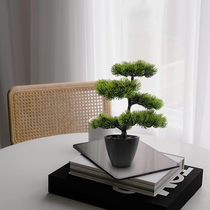 Artificial Bonsai Tree Juniper Indoor - Small Fake Bonsai Pine with Ceramic Pot 13" Tall for Home Decoration Bedroom Living Room Table Study Cafe Positive Office Decor Lifelike Greenery Tree