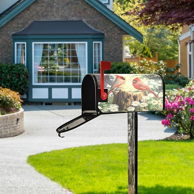 SUABO Mailbox Cover Cardinals Perched Oversize Magnetic Mailbox Covers Wraps for Christmas Home Yard Garden Decor