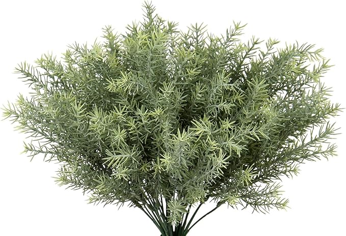 Artificial Rosemary Stems Fake Greenery Plants Faux Bushes Shrubs in Frosted Green for Decor Home Indoor Outdoor Garden 4pcs