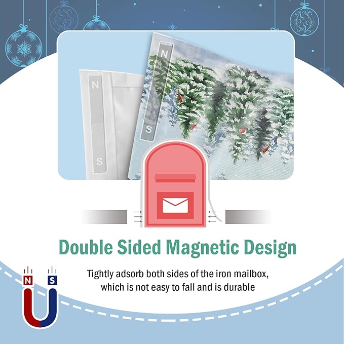 Winter Pine Trees Mailbox Cover Magnetic Standard Size 20.5" x 18", Snowy Forest Cardinal Decorative Post Letter Box Wrap Decor, Woodland Christmas Seasonal Garden Yard Outdoor Decoration