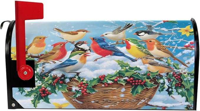 SUABO Mailbox Cover Group Colorful Birds Standard Magnetic Mailbox Covers Wraps for Christmas Home Yard Garden Decor