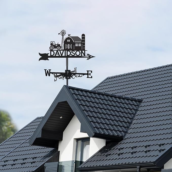 Personalized Farmhouse Metal Weather Vane, Custom Name Weathervane, Wind Direction Indicator, Weather Vanes Roof Mount, Wind Vane Outdoor Decor for Farm Shed Garden Yard Patio, Customized Gifts