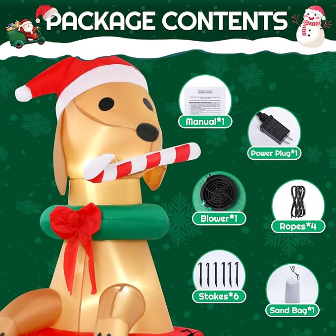 5FT Dog Christmas Inflatables Outdoor Golden Retriever Christmas Indoor Blow Ups Yard Decorations Inflatable Ouside Xmas Funny Blow Ups Holiday Yard Decorations for Party Garden Lawn Holiday Decor