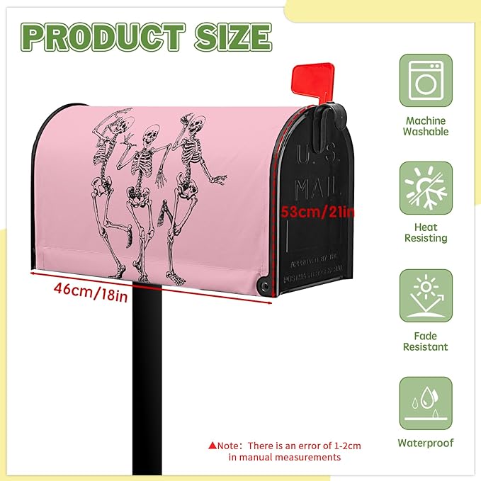 Halloween Skull Mailbox Covers Magnetic Standard Size 21x18 inch Scared Mail Box Cover Pink Mailbox Wraps for Outdoor Garden Decor