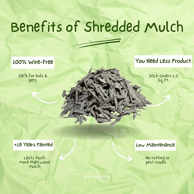 100% Wire-Free Shredded Rubber Mulch – Gray – 20 lb (1.2 cu ft) – Long-Lasting, Low Maintenance, Safe for Kids & Pets – Ideal for Landscaping & Playgrounds