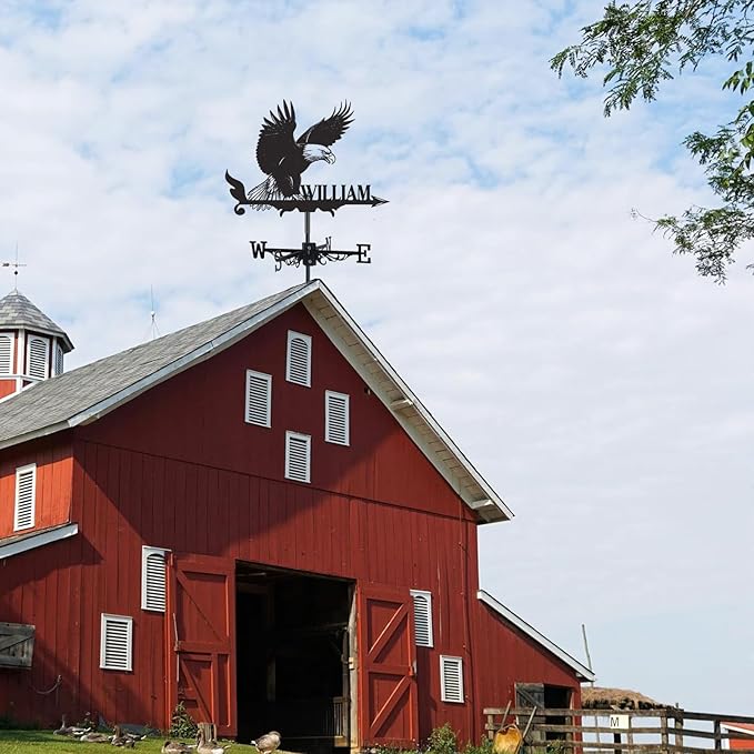 Personalized Eagle Metal Weather Vane, Custom Family Name Weathervane, Wind Direction Indicator, Weather Vanes Roof Mount, Wind Vane Outdoor Decor for Shed Farmhouse Garden Yard, Customized Gifts