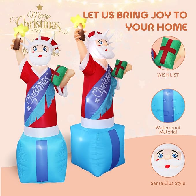 DearSun 8FT H Giant Animated Christmas Inflatable Santa Claus, Blow up Christmas Santa with Build-in LED Lights Outdoor Indoor Holiday Garden Yard Decoration