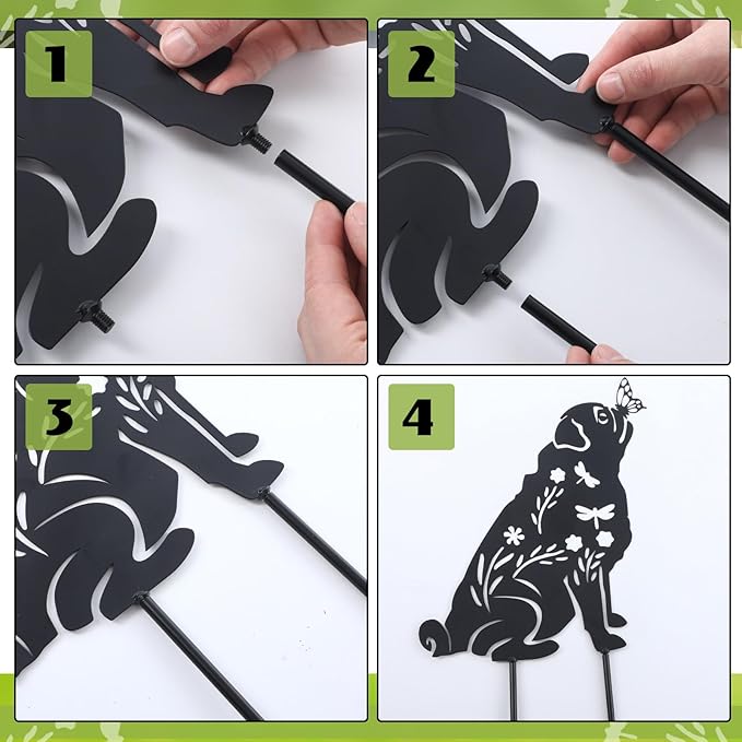 3 Pcs Metal Dog Garden Decor for Outside 12" Puppy Garden Stake Black Silhouette Statues Outdoor Decoration for Animal Lovers Gifts Women Men Patio Lawn Lawn Yard Art(Pug Dog)