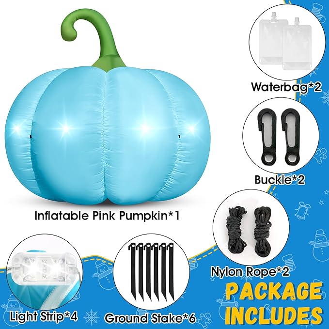 4.6FT Christmas Inflatable Pumpkin Blow-up Blue Pumpkin Build-in 4 LED Lights for Blue Christmas Outdoor Decorations Giant Inflatable Fake Pumpkins for Winter Xmas Party Decor Yard Garden Lawn