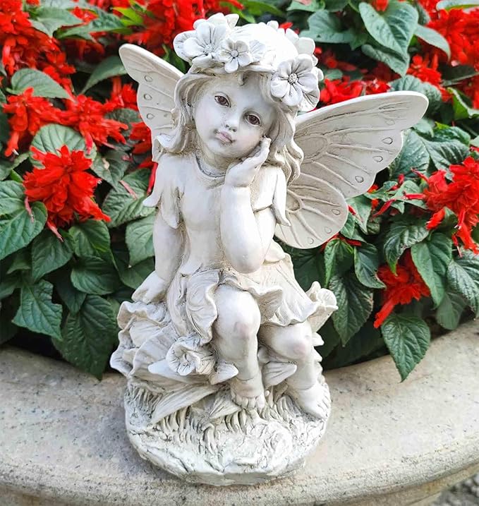 12.8 '' Outdoor Angel Statues for Garden - Fairy Garden Figurines, Lovely Flower Fairy Garden Decor, Ornaments for Patio, Yard, Lawn, Gifts for Mom, Grandma