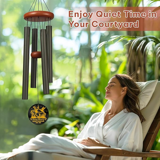 Personalized Hunter & Fisherman Memorial Wind Chime – Custom Wildlife Engraved “in Loving Memory” Outdoor Sympathy Gift – Remembrance Gift for Loss of Loved One – Rustic Windchime Tribute