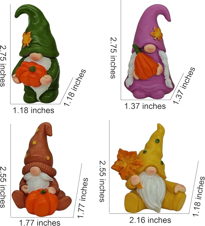 Set of 4 Guardian Gnome Figurines for Good Luck - Autumn Harvest with Pumpkins & Maple Leaf, Thanksgiving & Christmas Home Protection Decor, Farmhouse Centerpiece for Mantel