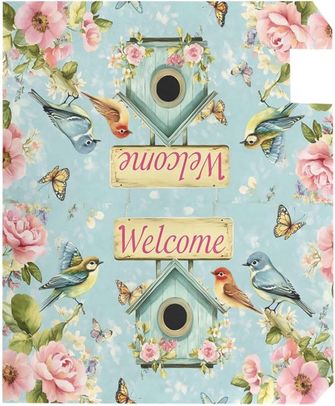 ALAZA Welcome Spring Birds Flowers Floral Magnetic Mailbox Cover Birdhouse MailWraps Garden Yard Home Decor for Outside Standard Size-18"x 20.8"