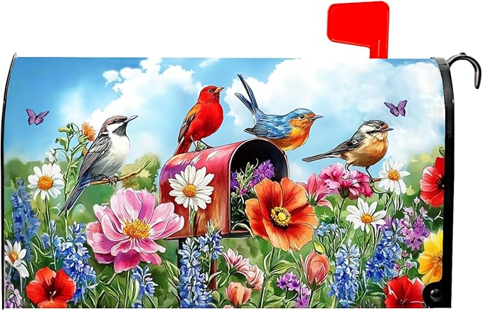 Floral Magnetic Mailbox Cover, Standard Size 21x25.5 Inch, Oxford Cloth, Post Mount, Multicolor