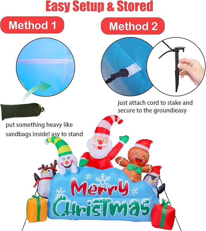 VCUTEKA Christmas Inflatables Outdoor Decorations, 8.6FT Blow Up Santa Claus, Penguins, Snowman, Gingerbread Man, Animated Christmas Inflatable Yard Decoration with LED Lights for Holiday Lawn Garden