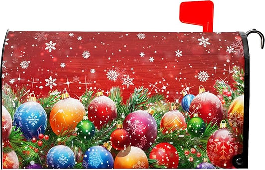 Red Christmas Magnetic Snowflake Mailbox Covers - Standard Size 21" X 25.5" Winter Wraps for Outdoor