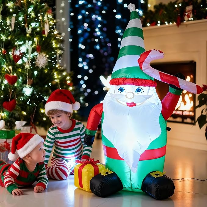 TRMESIA 4FT Inflatable Christmas Gnome Indoor Outdoor Decoration,with LED Lights Garden Yard Lawn Ornament Perfect for Xmas Blow up Decor, Christmas Themed Inflatable Decorations