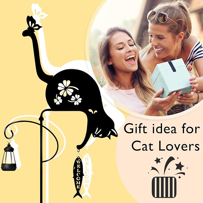 2Pack Cat Solar Lights Outdoor Garden, Black Cat Garden Decor, Black Cats Outdoor Decorations with Solar Lantern, Unique Gift for cat Lovers,Christmas Birthday Gifts for Women Mom and Grandma