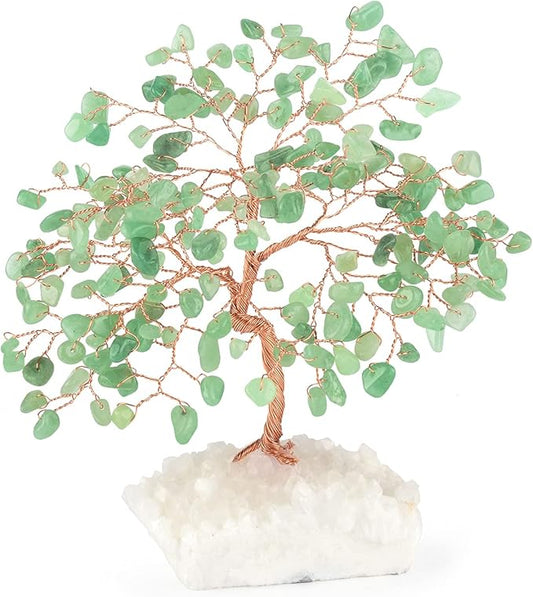 Crystal Tree of Life,Aventurine Jade Clear Quartz Cluster Base,Bonsai Feng Shui Decor Money Tree,Healing Crystals Positive Enegy,Gift Size 5.5"-6.3"