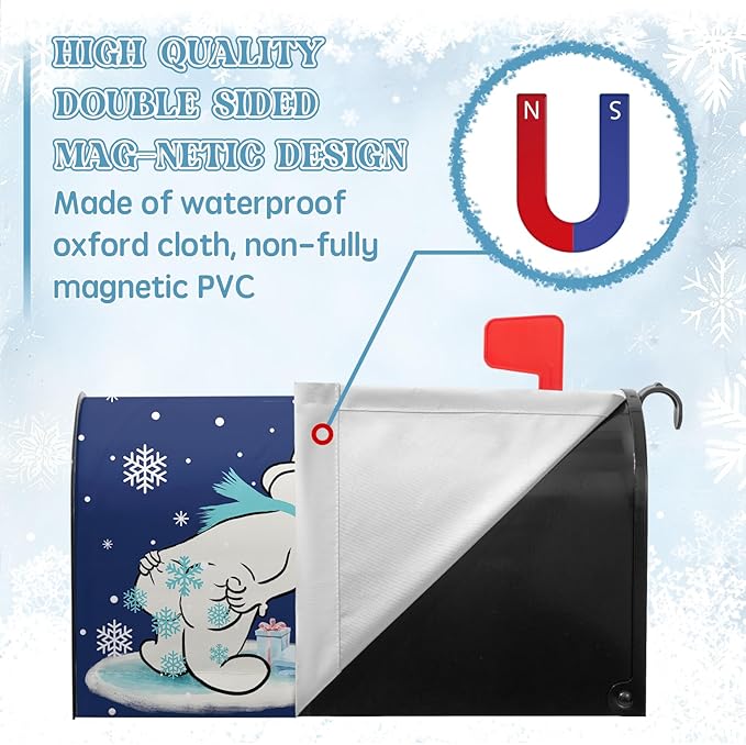 Winter Snowman Mailbox Cover Snowflake Maker Magnetic Large Size Mailbox Covers Blue Xmas Santa Claus Decorative Post Letter Box Wrap for Winter Holiday Outdoor Yard Oversized 25.5 X 21 Inch