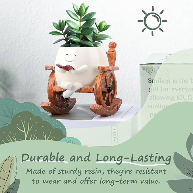 Smily Face Planter Pot, Cute Resin Flower Head Planters for Indoor Outdoor, Unique Sitting Rocking Chairs Succulent Pots, Cute Plant Gifts for Plant Lovers