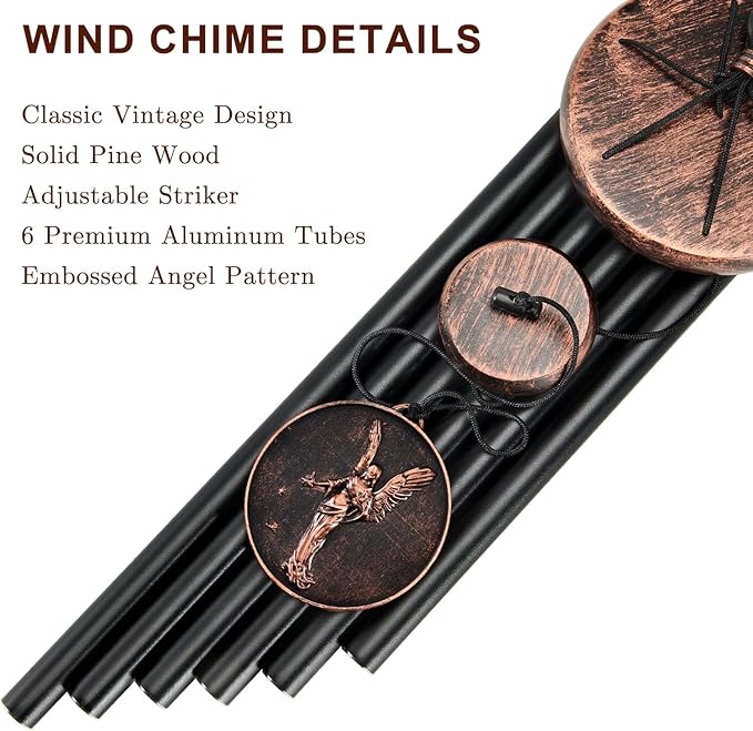 Wind Chimes for Outside, Vintage Angel Deep Tone Wind Chime Outdoor Clearance, Memorial/Festivals/Birthday Gift for Mom Dad Women Grandma, Home Garden Patio Decor (32" Angel)