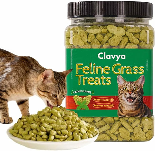 Feline Grass Treats, Cat Grass Treats for Indoor Cats, Lickable Cat Treat Hairball Control, Crunchy Training Biscuits for Cats Supports Skin & Coat