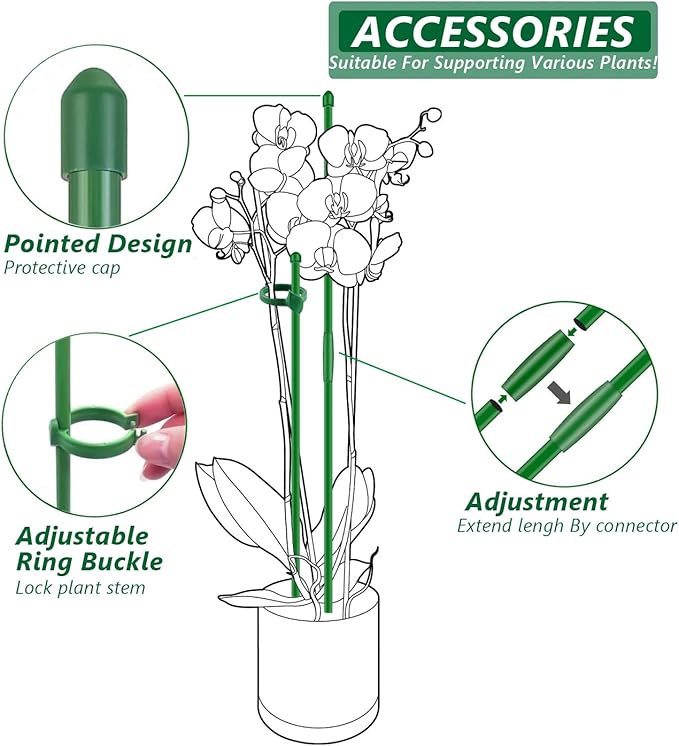Plant Stakes 15inch 10Pcs Plant Support Stakes Orchid Stakes Extended to 2ft 3ft 4ft, Toylin Garden Stake with Clips for Indoor Outdoor Plants, Monstera,Orchids,Tomatoes