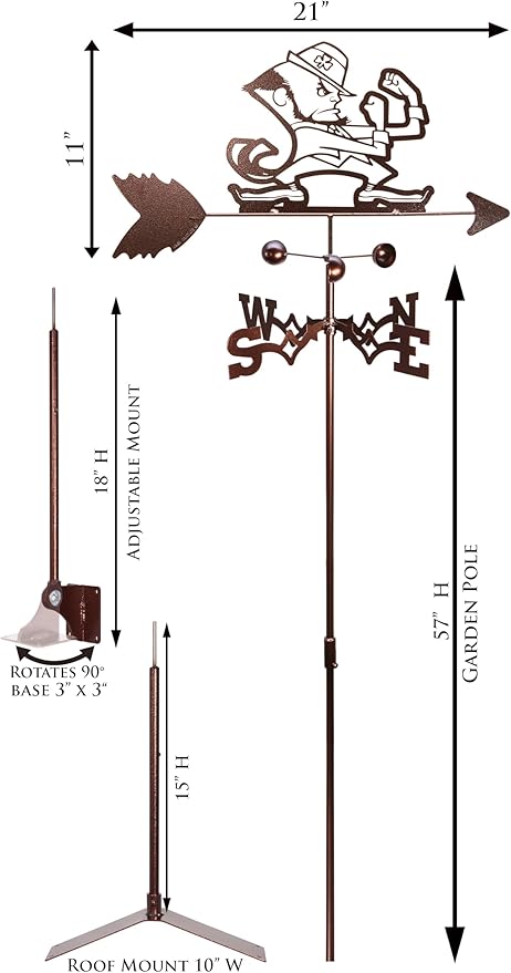 SWEN Products Notre Dame Fighting Irish Weathervane (Adjustable Mount Included)