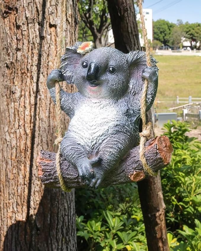 Swinging Koala Figurines Resin Garden Statues for Patio Balcony Backyard Lawn Ornaments Grey B