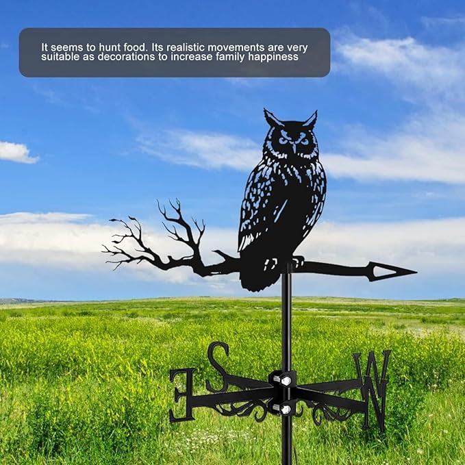 Metal Rooster Shape Weathervane, Roof Mount Weather Chicken Wind Vane Direction Indicator,Outdoor Scene Garden Chicken Weather Vane Ornament for for Shed Farmhouse Patio Decor(Owl)