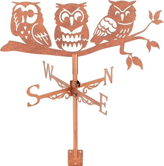 SUPERDANT Owls on Branch Weather Vane Animals Wind Vanes for Yard Metal Weathervane Roof Mount for Gardens Outside Reddish Copper Weathervanes Farmhouse Farm Barn Sheds Patio Decorations