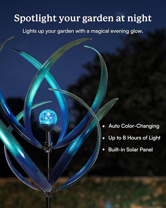 82 inch Wind Spinners Outdoor - Extra Large Outdoor Metal Wind Sculptures Spinners with Solar Light, Windmills for The Yard Garden, Yard Art Garden Lawn Decor - Peacock Blue