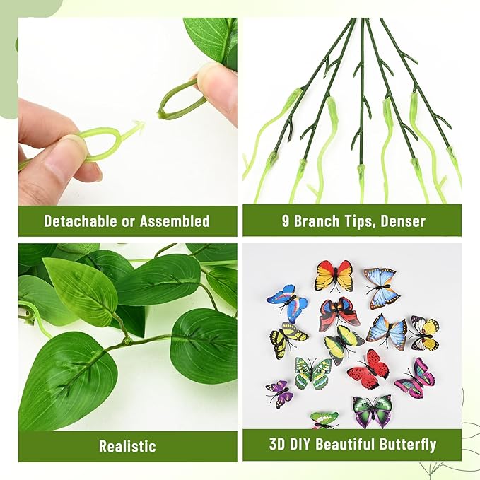 BLEUM CADE 1Pcs Fake Hanging Plants, 9 Branch Artificial Hanging Plant, Lush Faux Pothos Vines for Home Room Wall Shelf Porch Outdoor Indoor Decor (No Baskets)