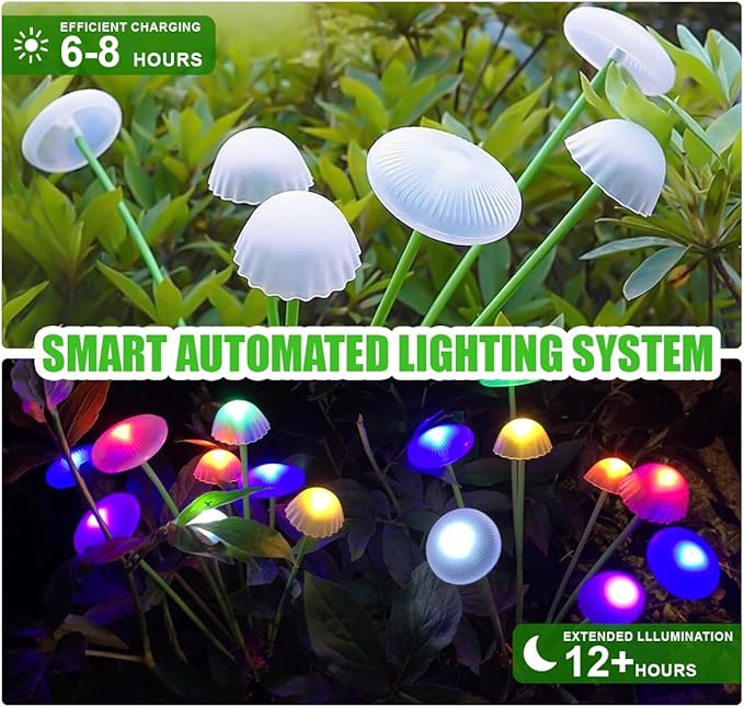 Solar Mushroom Light Outdoor Waterproof,Garden Patio Decorative 4 Colour Lights for Patio Lawn,Landscape Lighting Large Bulbs,Starlight Windswept Lights,Great Gift for Women for Gardening,2 Packs