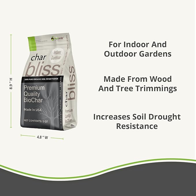 Char Bliss (8 Qts) - Organic Biochar for Plants - OMRI-Listed Biochar Soil Amendment Organic - Bio Char for Plants - Horticultural Charcoal for Plants, Potting Soil, Garden Soil, & Potting Mixes
