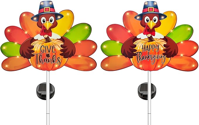 Hexagram Thanksgiving Decorations Outdoor, Solar Turkey Garden Stake Lights, 41 Inches Metal Turkey Give Thanks Decorations, Happy Thanksgiving Outdoor Decor Lights for Outside Yard Lawn Pathway