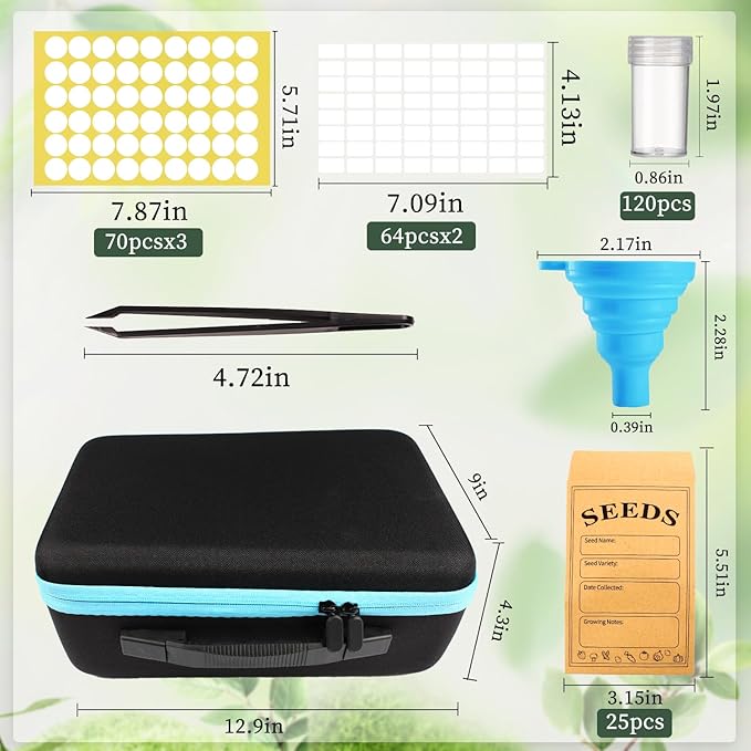 120 Slots Seed Storage Organizer with 25 Envelopes Portable Sturdy Seeds Container Box Airtight Garden Seed Saver Saving Kit (medium-120 Slots)