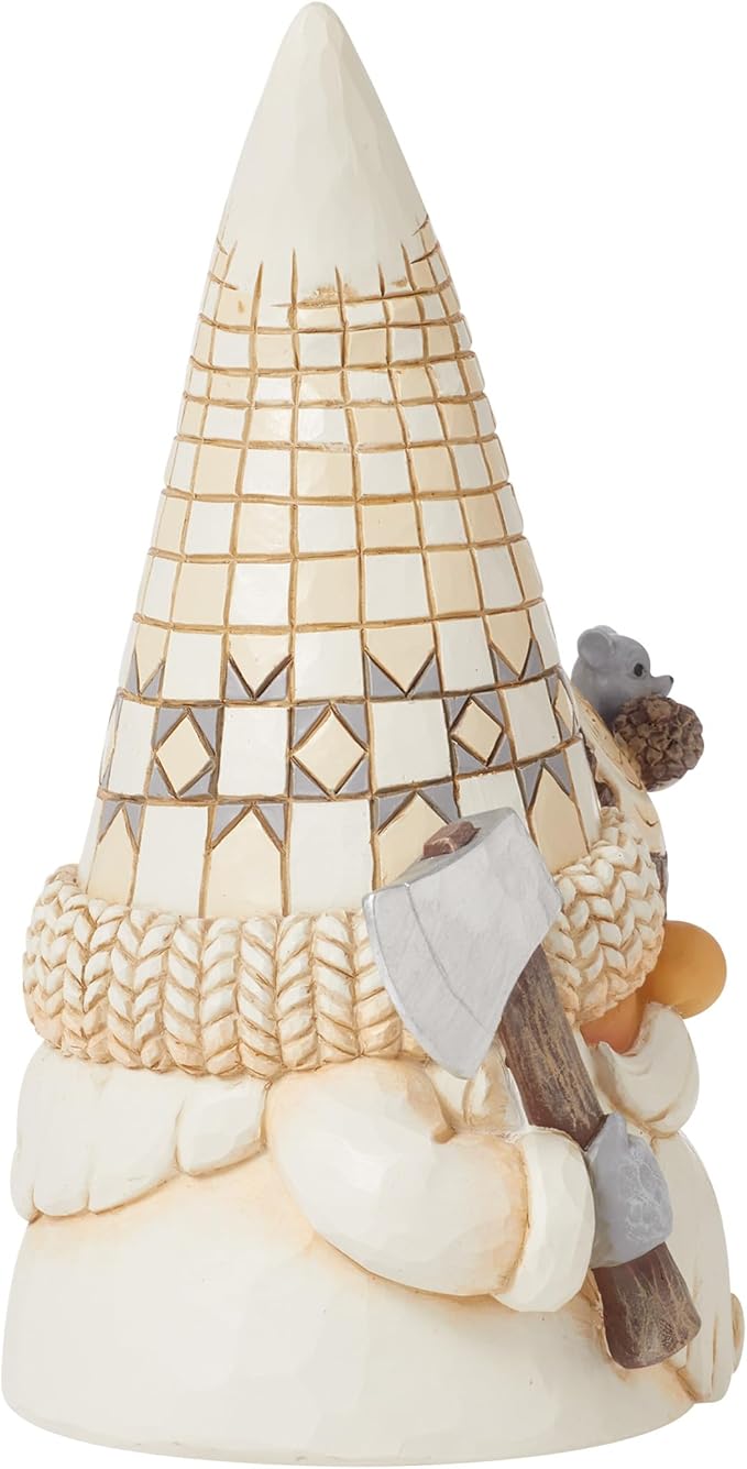 Enesco Jim Shore Heartwood Creek White Woodland Lumberjack Gnome Figurine- Stone Resin Hand Painted Crafted Collectible Gnomes Figurines Home Decor Statue, 5.43 Inch