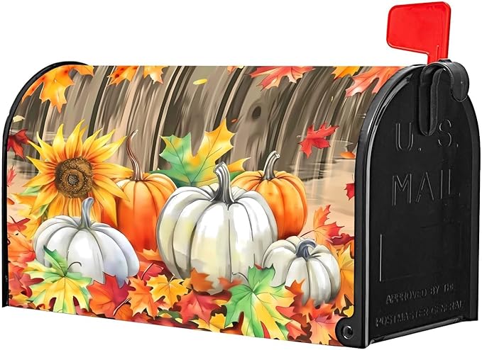 Welcome Fall Sunflower Pumpkin Maple Leaf Magnetic Mailbox Cover Standard Size 18X21 Letter Box Covers Decor for Outdoor Home Garden