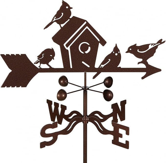 EZ Vane Steel Birdhouse Weathervane 80” Height, Includes Metal Garden Mount, Wind Cups & Brackets | Hand-Crafted and Family-Owned, Made in The USA with Triple Powder Coating, Limited