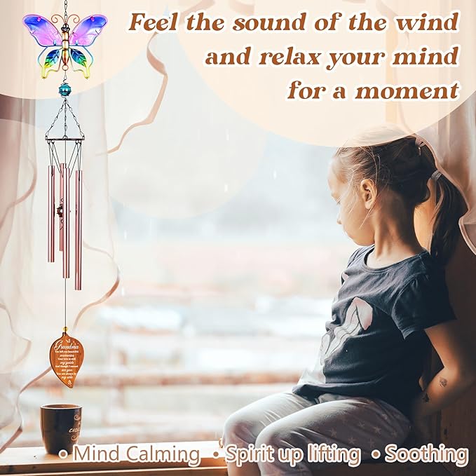 Butterfly Sympathy Wind Chimes for Loss of Grandma,Memorial Gifts for Loss of Grandma,Loss of Grandmother Sympathy Gifts,Bereavement Gift Ideas,Windchimes Outdoors